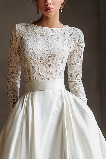 Ivory A-Line Appliqued Wedding Dress With Long Sleeves